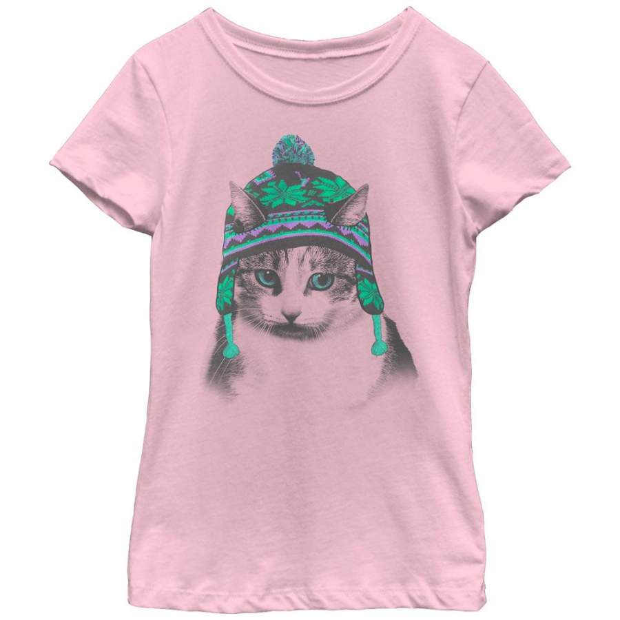 Lost Gods Girl’s Winter Hat Kitten  T Shirt Light Pink