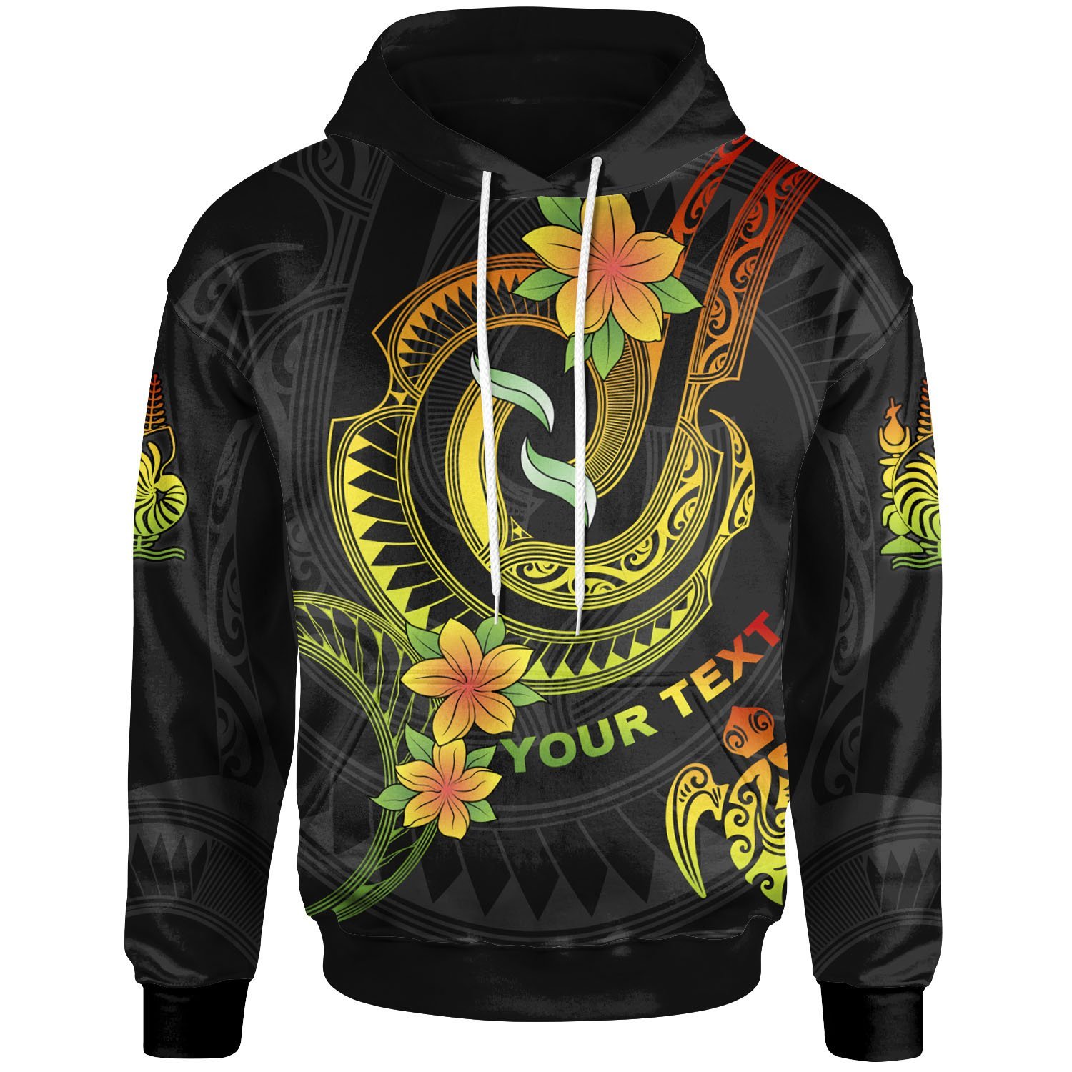 New Caledonia Custom Personalised Hoodie – Reggae Plumeria Flowers with Spiral Patterns – BN26