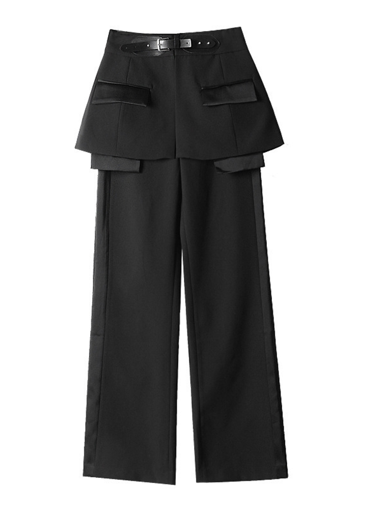 [EAM] 2022 New Spring Autumn High Waist Black Belt Split Joint Personality Loose Pants Women Trousers Fashion Tide JQ781 alx