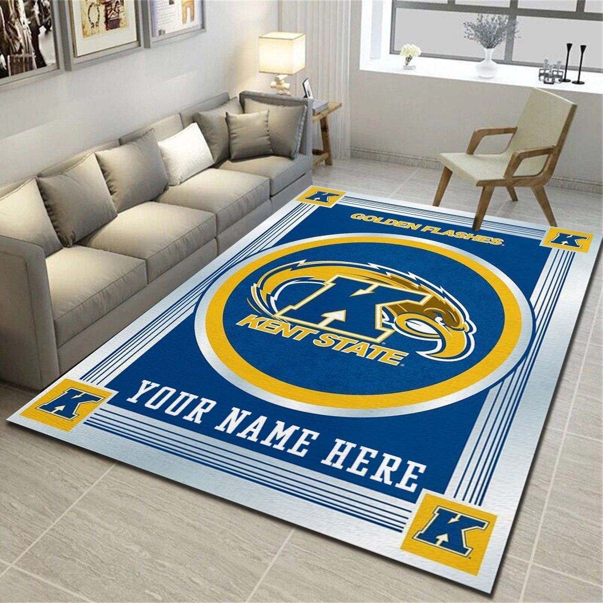 Kent State Golden Flashes Personalized Rug, Living Room Bedroom Carpet, Customized Floor Mat