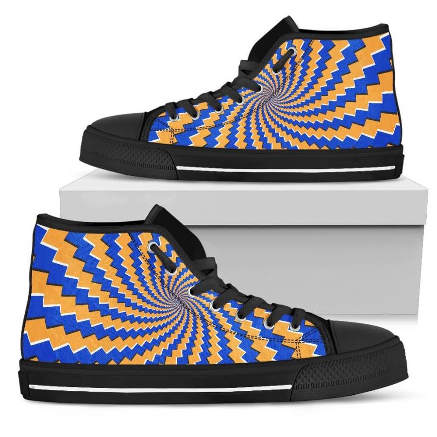 Yellow Spiral Moving Optical Illusion Women’s High Top Shoes