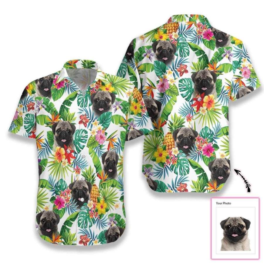 Customized Dog And Tropical Pineapple Hawaii Aloha Shirts Ha66302