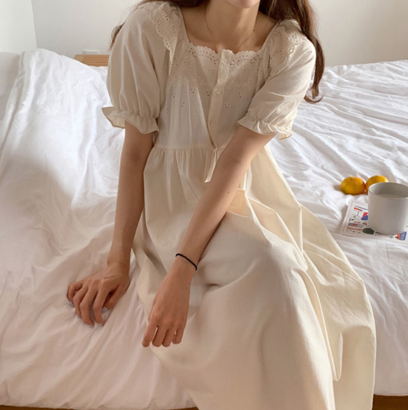 Sweet Student Sleepwear Sleepshirt Summer Short Sleeve Cotton Nightgown Women Loose Long Night Dress Female Nightwear Nightdress alx