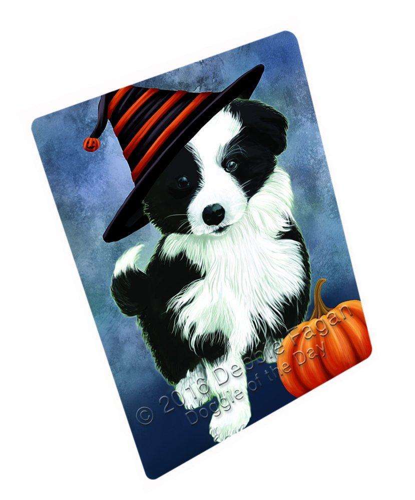 Happy Halloween Border Collie Dog Wearing Witch Hat With Pumpkin Art Portrait Print Woven Throw Sherpa Plush Fleece Blanket