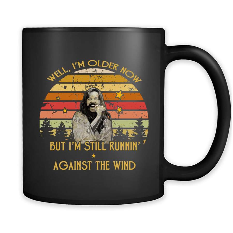 Well I’m Older Now But I’m Still Runnin’ Against The Wind, Classic Vintage Retro Design – Full-Wrap Coffee Black Mug