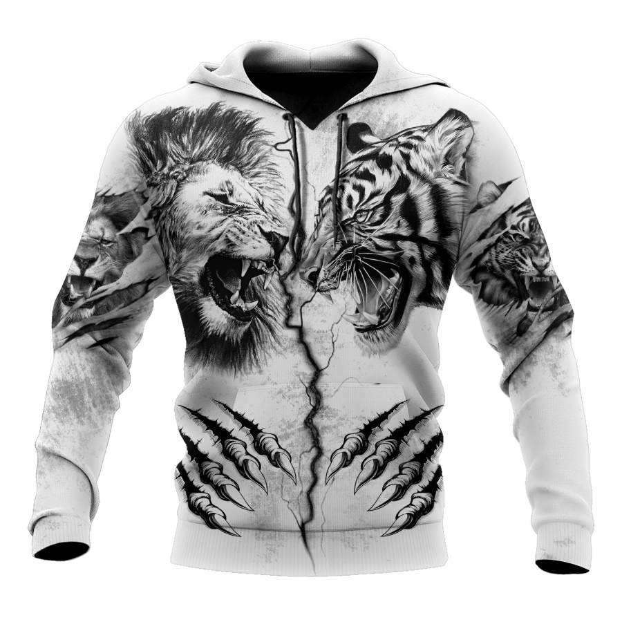 Tiger vs Lion Tattoo Over Printed Shirt For Men and Women TP