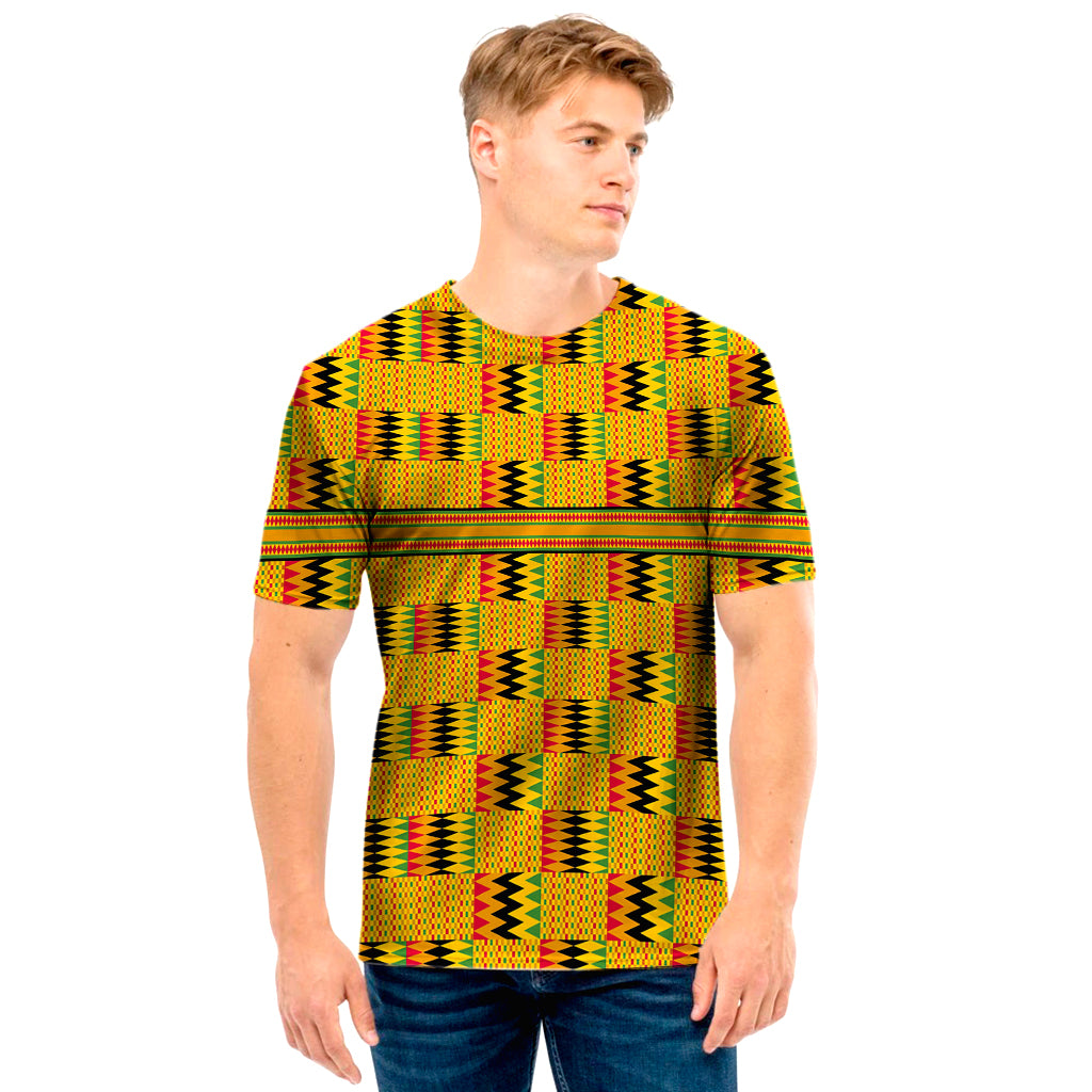 Yellow Kente Pattern Print Men’S T-Shirt