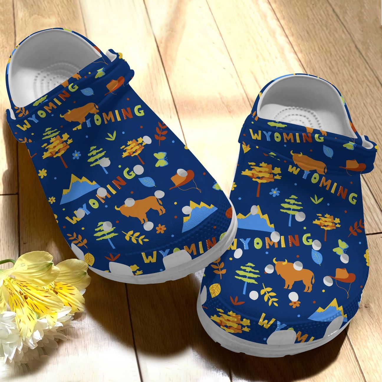 Wyoming State Personalize Clog, Custom Name, Text, Fashion Style For Women, Men, Kid, Print 3D Whitesole Love