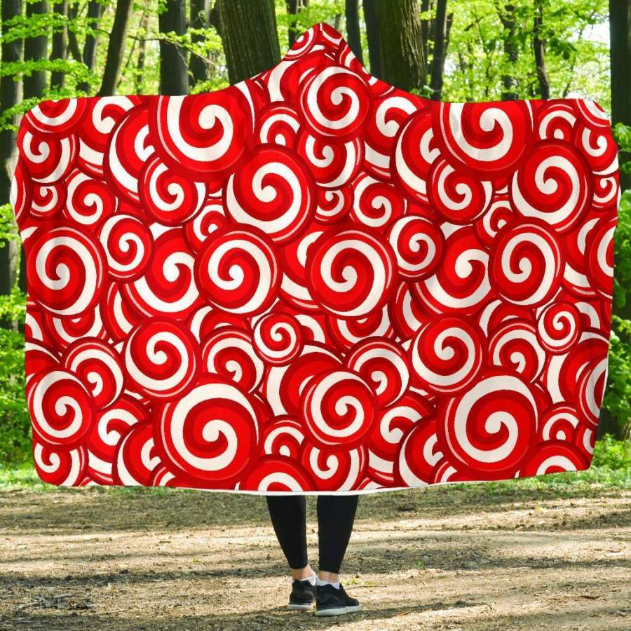 Candy Cane Pattern Print Hooded Blanket