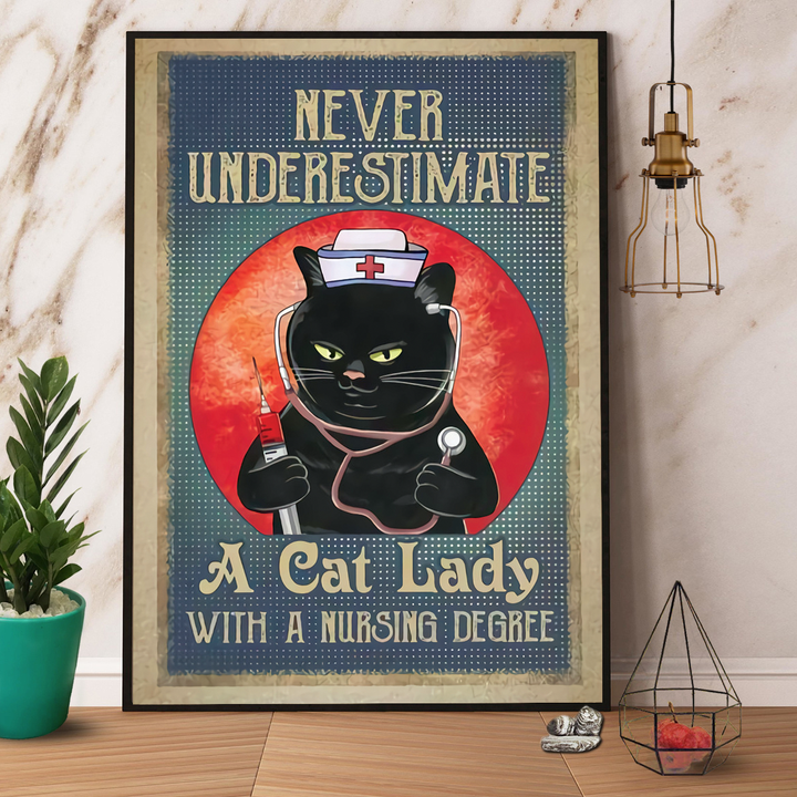 Black Cat Nurse Never Underestimate A Cat Lady With A Nursing Gift For Family Home Decor Matte Canvas Canvas Prints