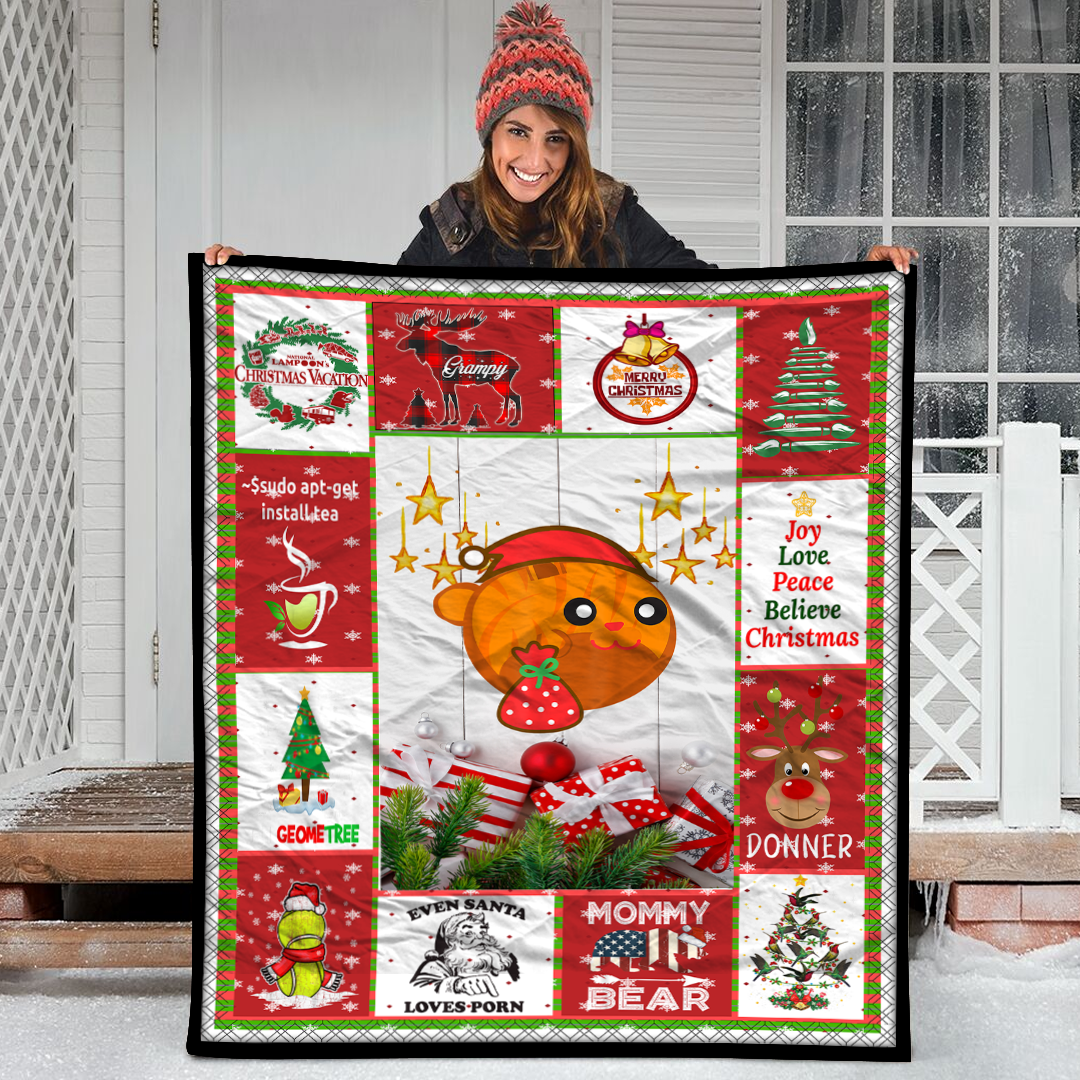 Merry Christmas Orange Tabby Cat Santa Hat Funny Xmas Kitten Fleece Blanket Small Medium Large X-Large