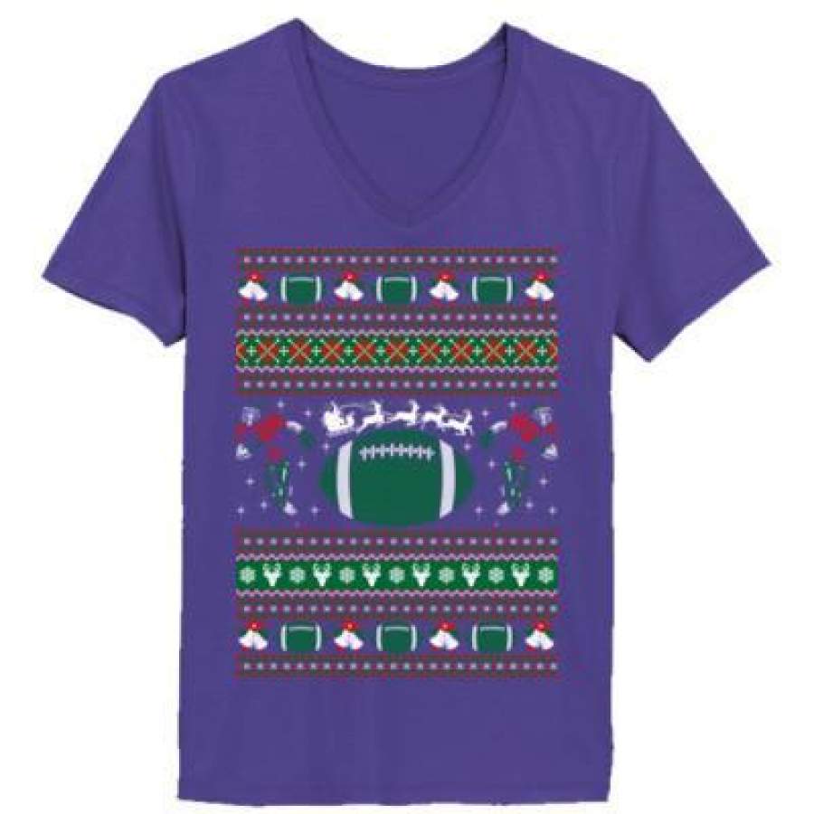 AGR American Football Ugly Christmas Sweater – Ladies’ V-Neck T-Shirt