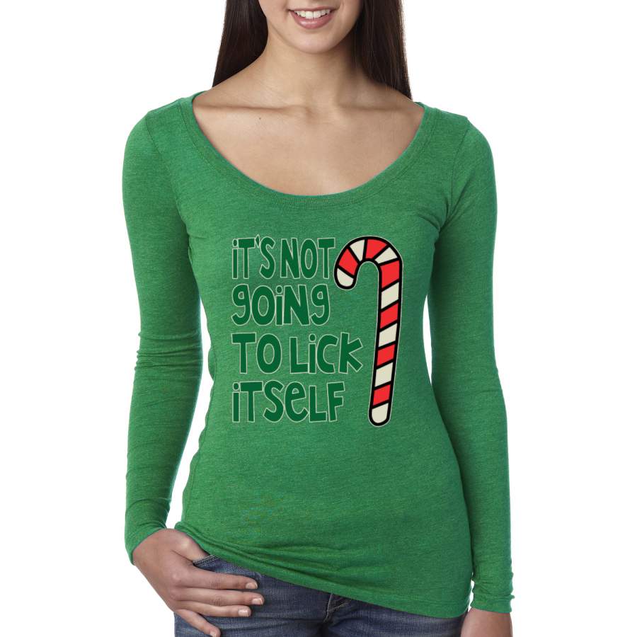 Candy Cane Not Going to Lick Itself Christmas Womens Scoop Long Sleeve Top