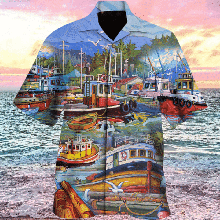 Colorful Ships In The Port Hawaii Shirt For Men Women Ha56178