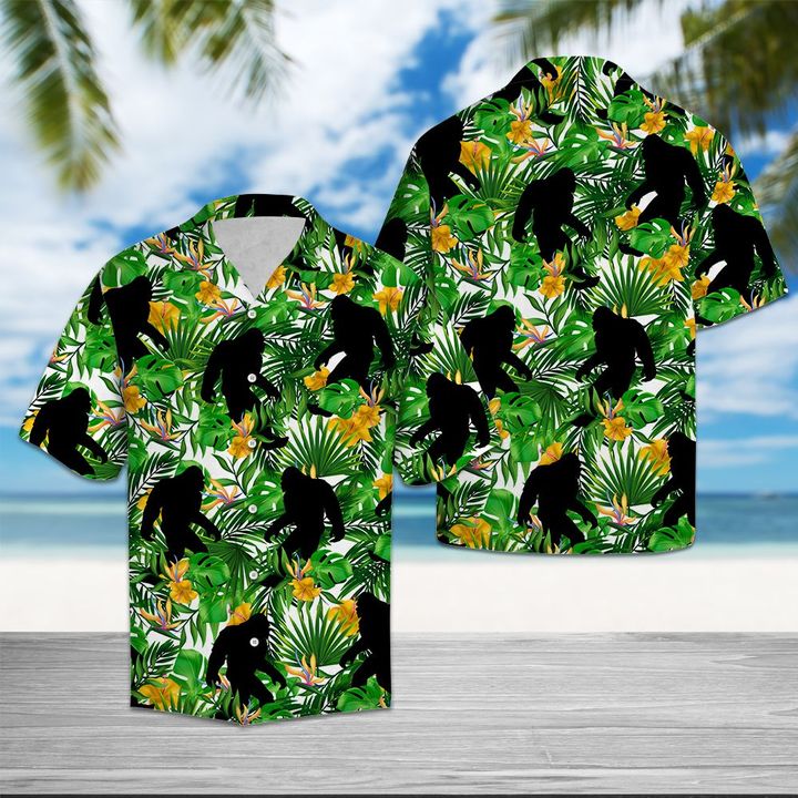 Bigfoot Tropical Wild Flower Hawaii Shirt Summer Button Up For Couple Ha44887