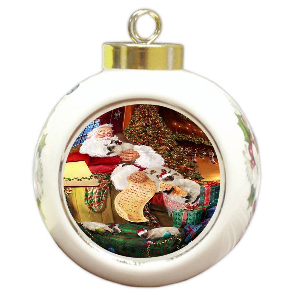 Siamese Cats And Kittens Sleeping With Santa Round Ball Christmas Ornament D466