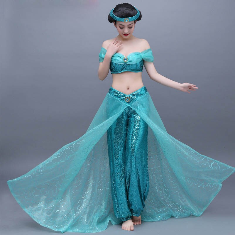 Adult Aladdin Princess Jasmine Cosplay Costume Female Sexy Dress Halloween Costumes Women and Girls Beautiful Ball Gowns Dress alx