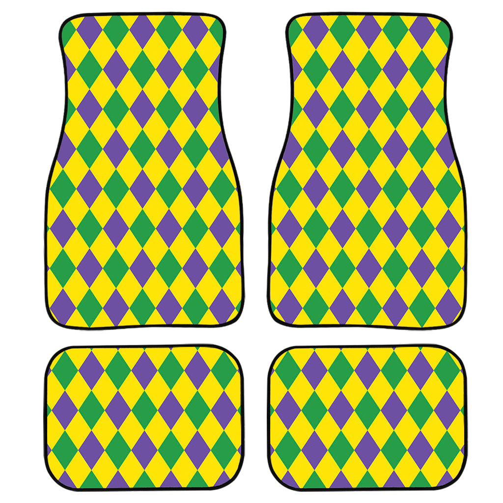 Harlequin Mardi Gras Pattern Print Front And Back Car Floor Mats, Front Car Mat