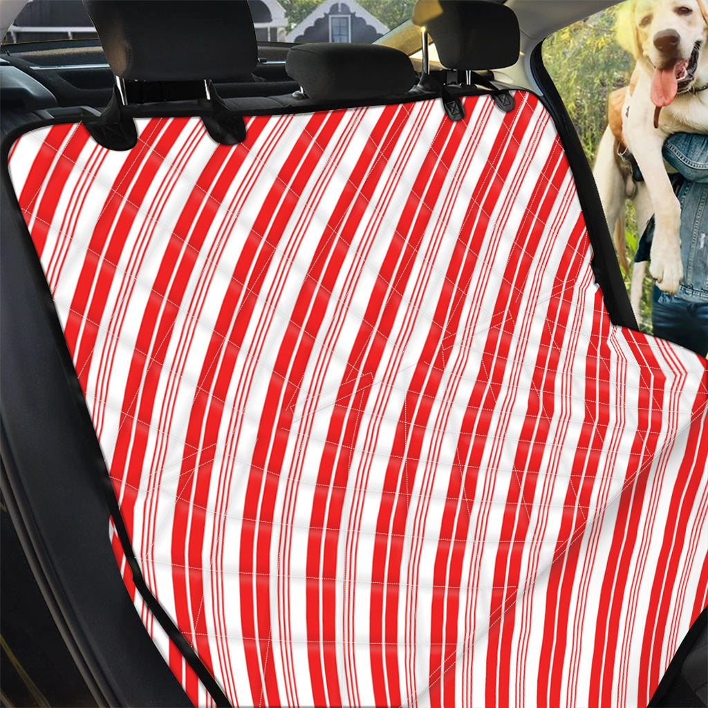 Red And White Candy Cane Stripe Print Pet Car Back Seat Cover