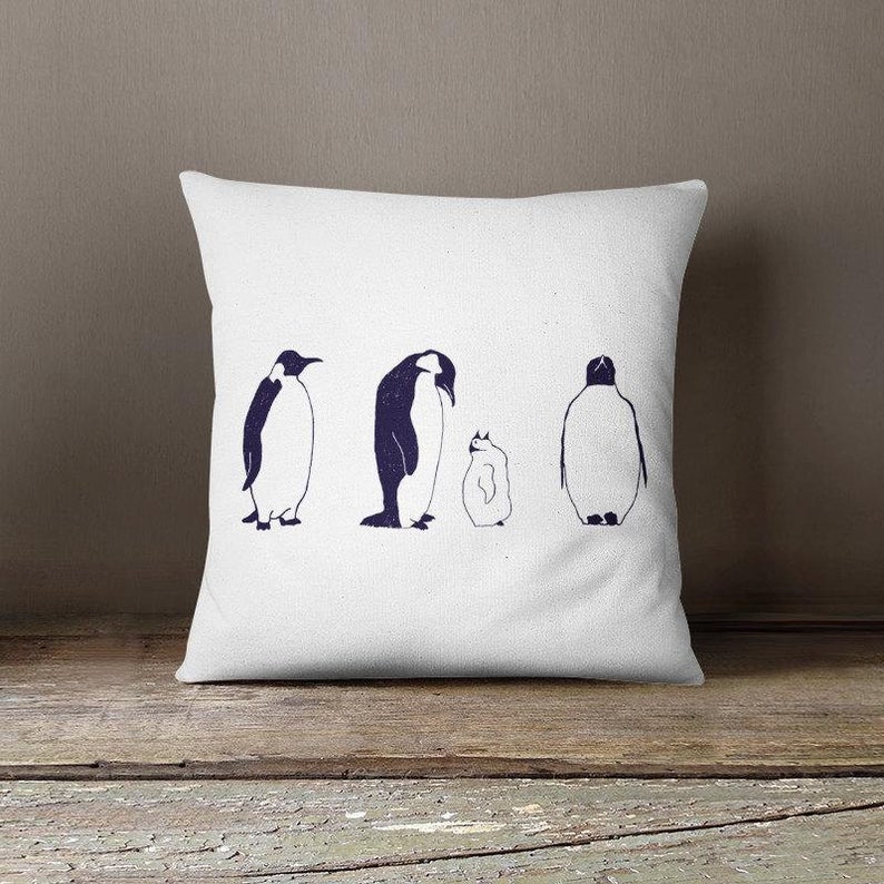 Penguins Throw Pillow, Bedroom Decor, Outdoor Pillows, Living Room Decor, Sofa Bed Throw Pillow, Decorative Pillow, Home Office Throw Pillows