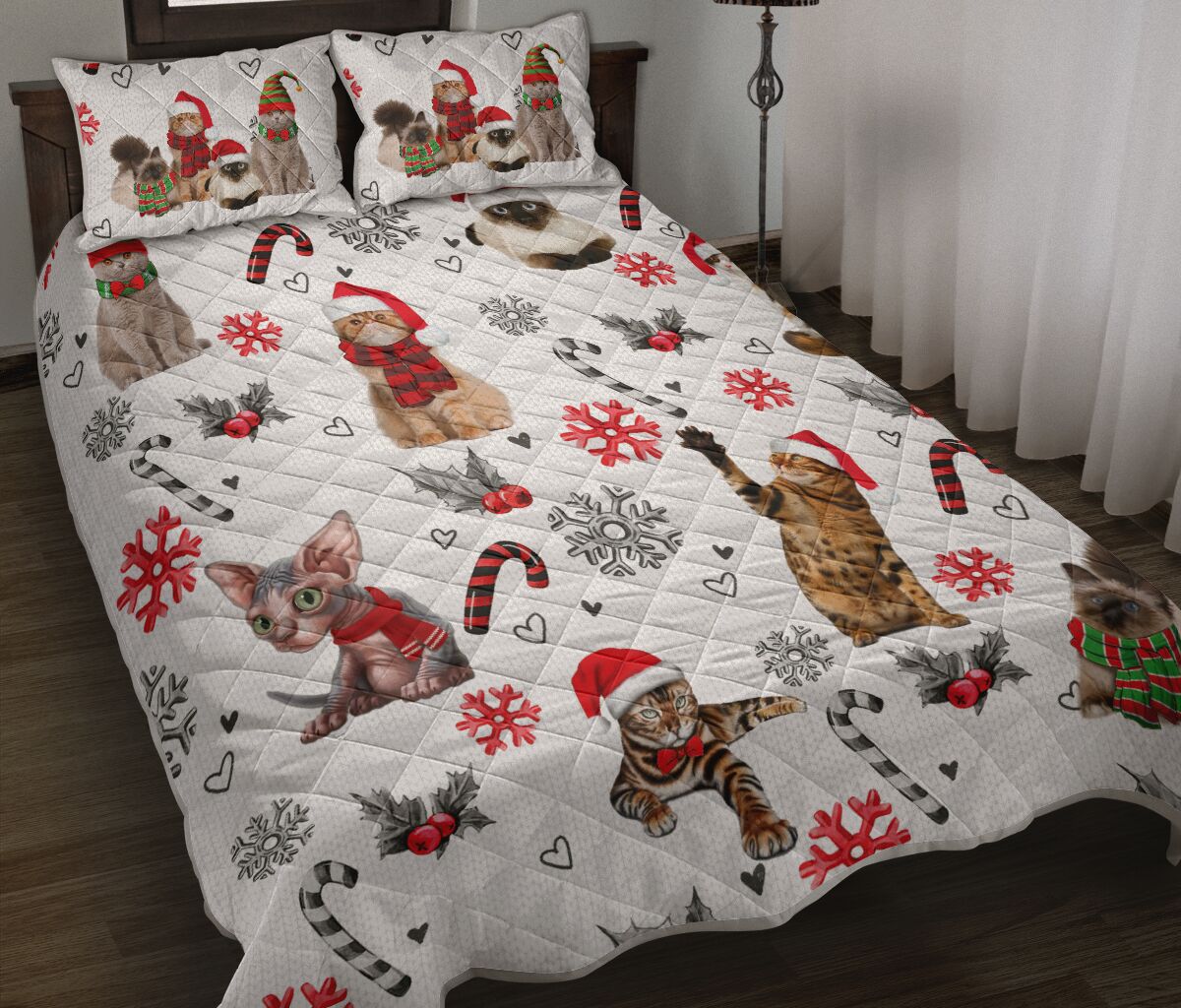 Cat Christmas Pattern Qbs Quilt Bed Set Bedroom Decoration Twin/Queen/King Size Bedding
