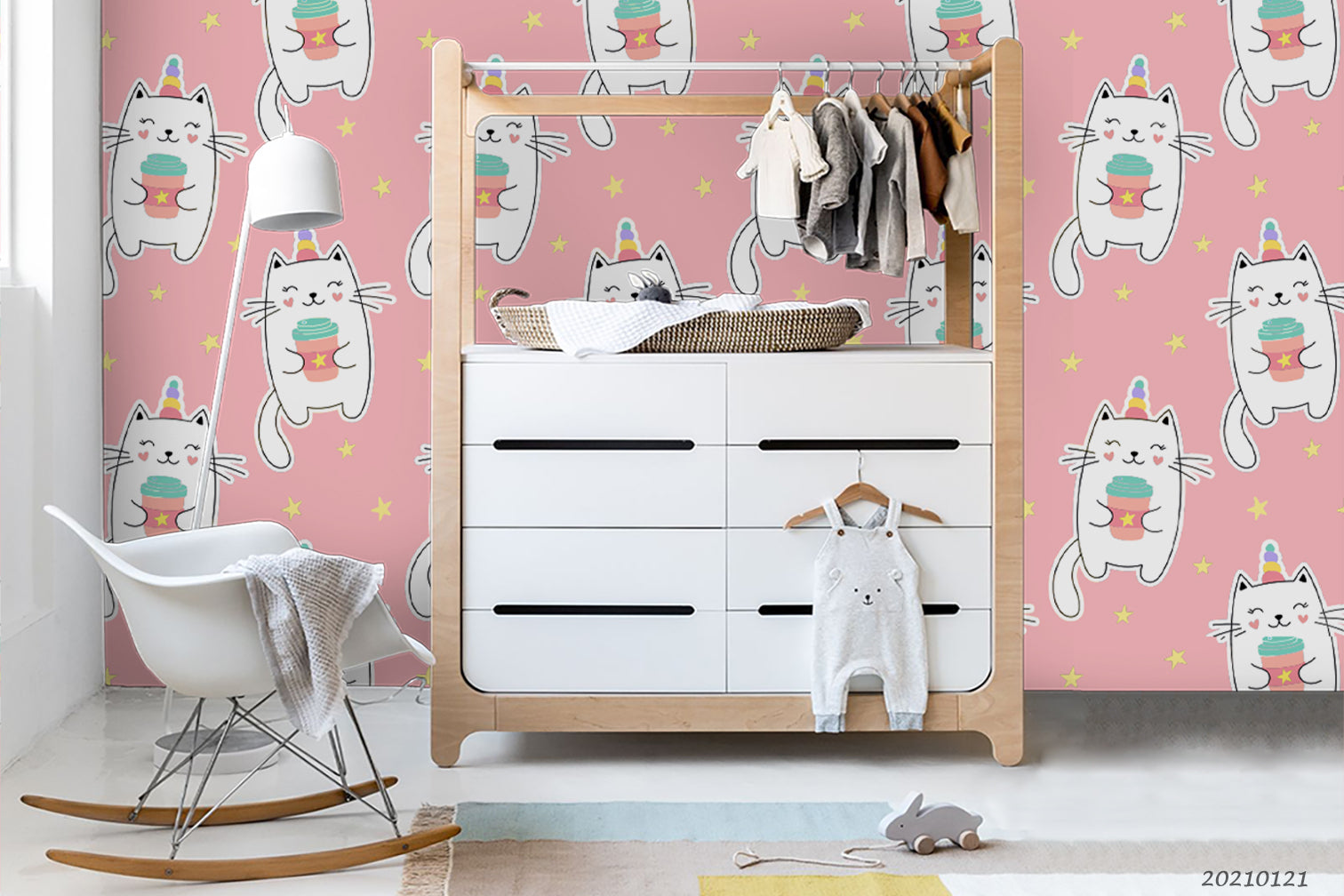 3D Cartoon Animal Pink Cat Wall Mural Wallpaper Lqh 63