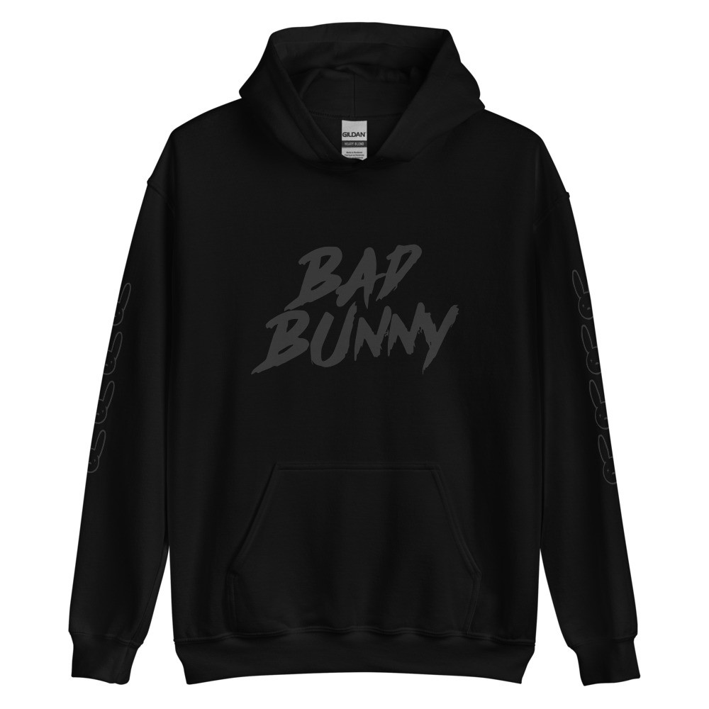 Bad Bunny Merch Bad Bunny Hoodie With Design On The Front And Sleeves