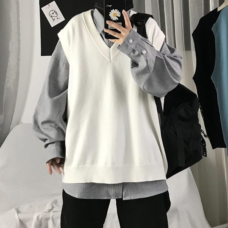 Sweater Vests Women Knitted Solid Loose Fashion Couple Streetwear All-match Simple Colleges 90s Clothes Vintage Harajuku Spring alx