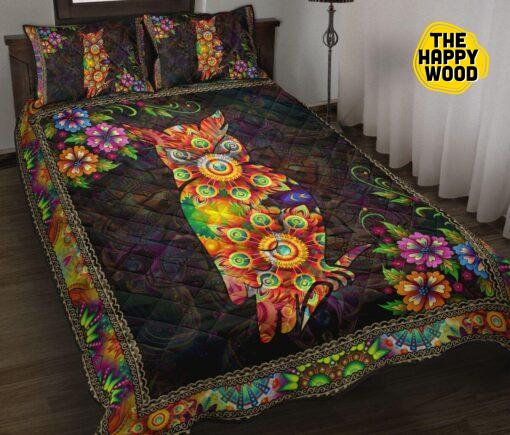 Owl Flower Mandala Colorful Style Quilt Bed Set And Pillow Covers