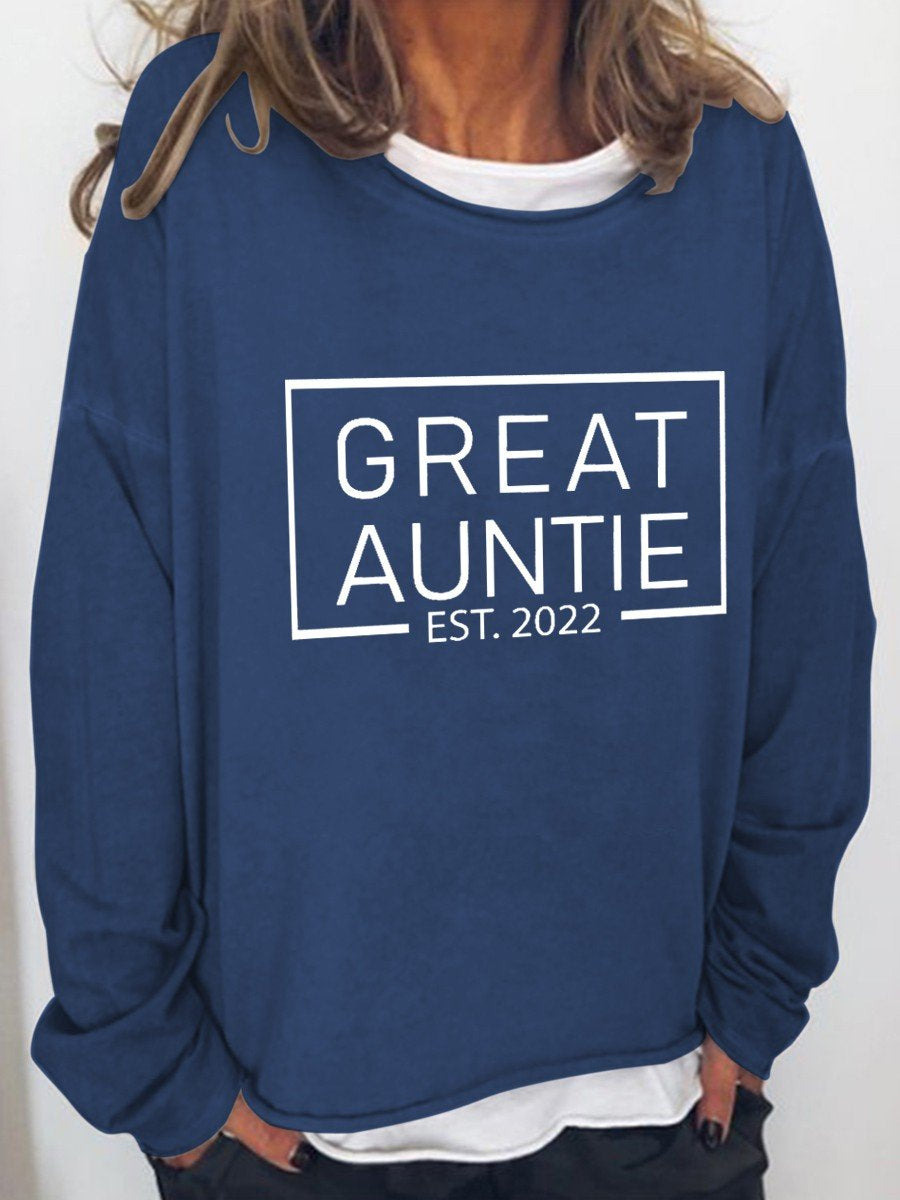 Women Great Auntie Est 2022 Family Long Sleeve Top