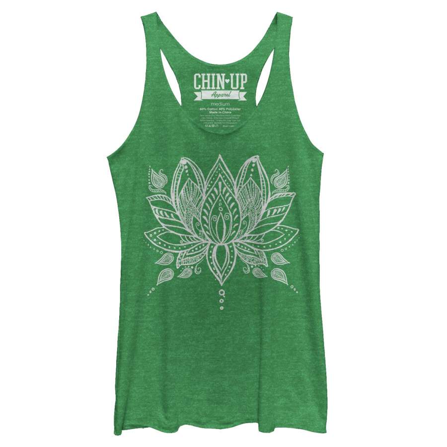 CHIN UP Women’s Henna Lotus Flower  Racerback Tank Envy Green