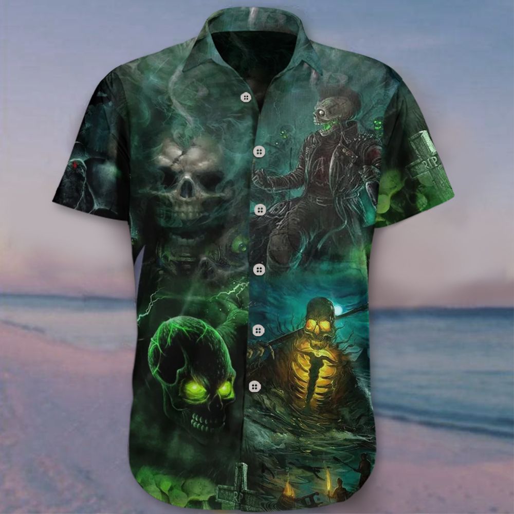 Skull Hawaii Shirt Horror Halloween Themed Button Up Mens Ha56216