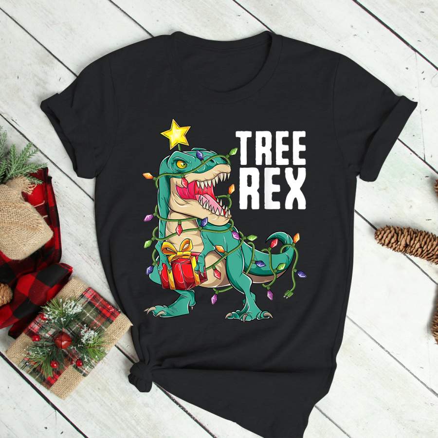 Christmas Dinosaur Tree Rex Trex Pajamas Men Boys Kids Xmas T-Shirt