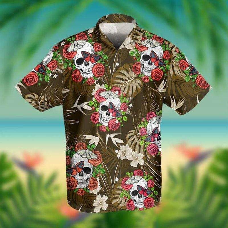 Get Here Flowers Skull Summer Vibe Rose Tropical Hawaii Aloha Shirts Ha20002