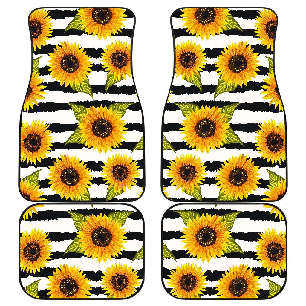 Sunflower Striped Pattern Print Front And Back Car Floor Mats, Front Car Mat