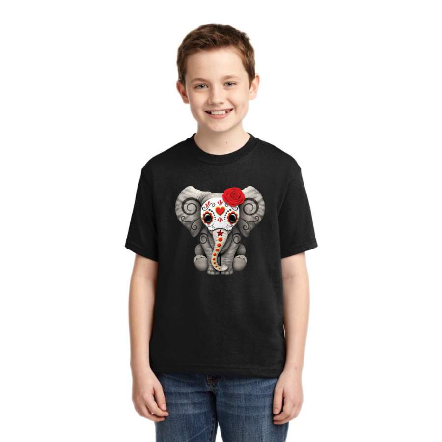 Funny Cute Elephant Skull Mask Roses Carnival Pop Culture Boys Graphic Youth T-Shirt