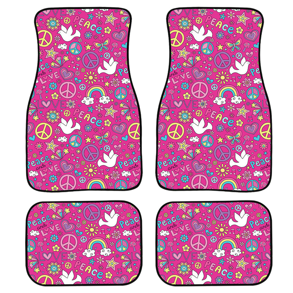 Girly Peace Sign And Love Pattern Print Front And Back Car Floor Mats, Front Car Mat