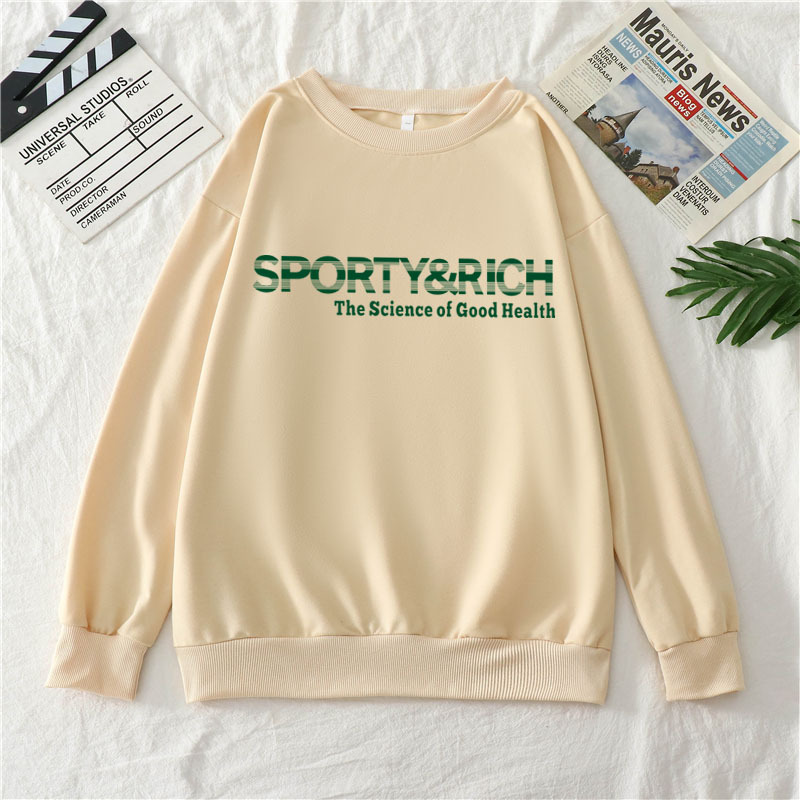 2021 Autumn American Vintage Sporty&Rich Letters Print White Cool Women Pullover Round Neck Cotton Loose Sport Couples Clothes alx