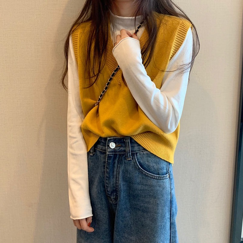 Sweater Vest Women V-Neck Cropped Solid Comfortable Minimalist All-match Spring Autumn Knitting Female Clothing Korean Style New alx