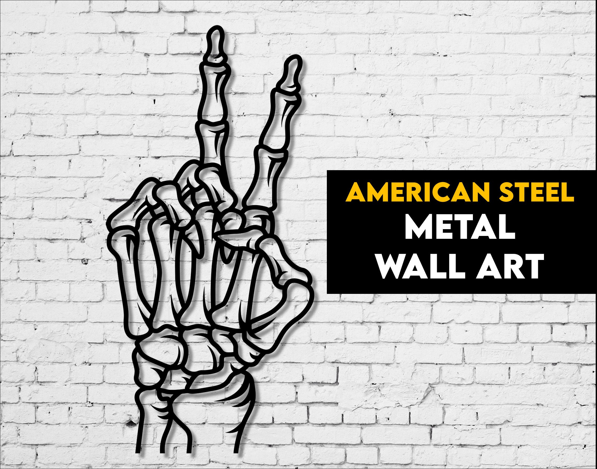 Metal Skeleton Peace Sign Wall Art, Skeleton Hand, Peace Sign Hand, Edgy Wall Art, Steel,