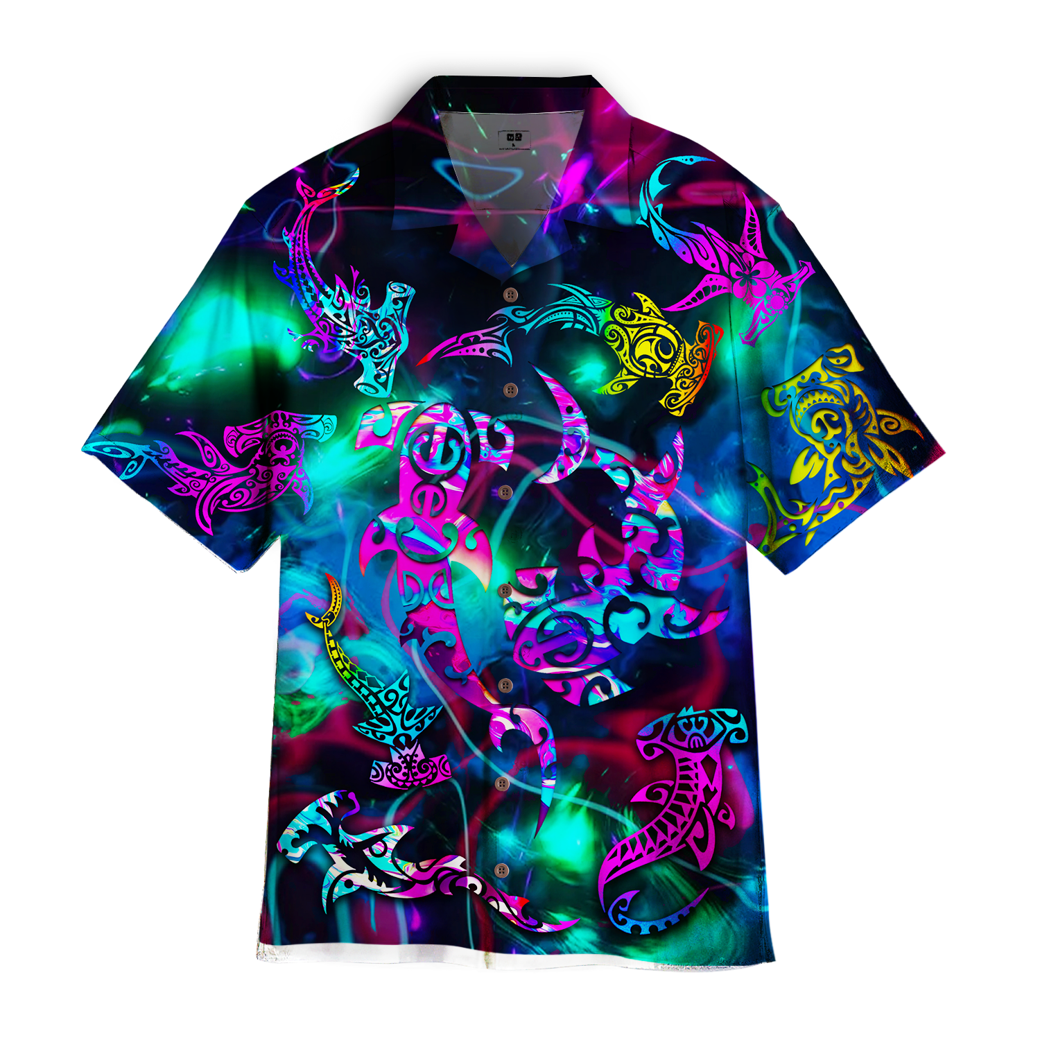 Tribal Shark Maori Neon Aloha Hawaiian Shirts | For Men & Women | Wt1970