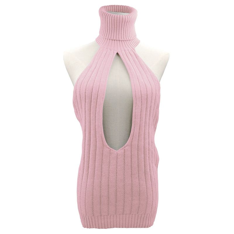 2021 Fashion Sexy Women Backless Virgin Killer Sweater Turtleneck Open Chest Hollow Knitted Pullovers Fall Sweaters alx