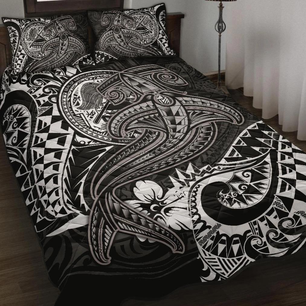 American Samoa Quilt Bed Set – White Shark Polynesian Tattoo