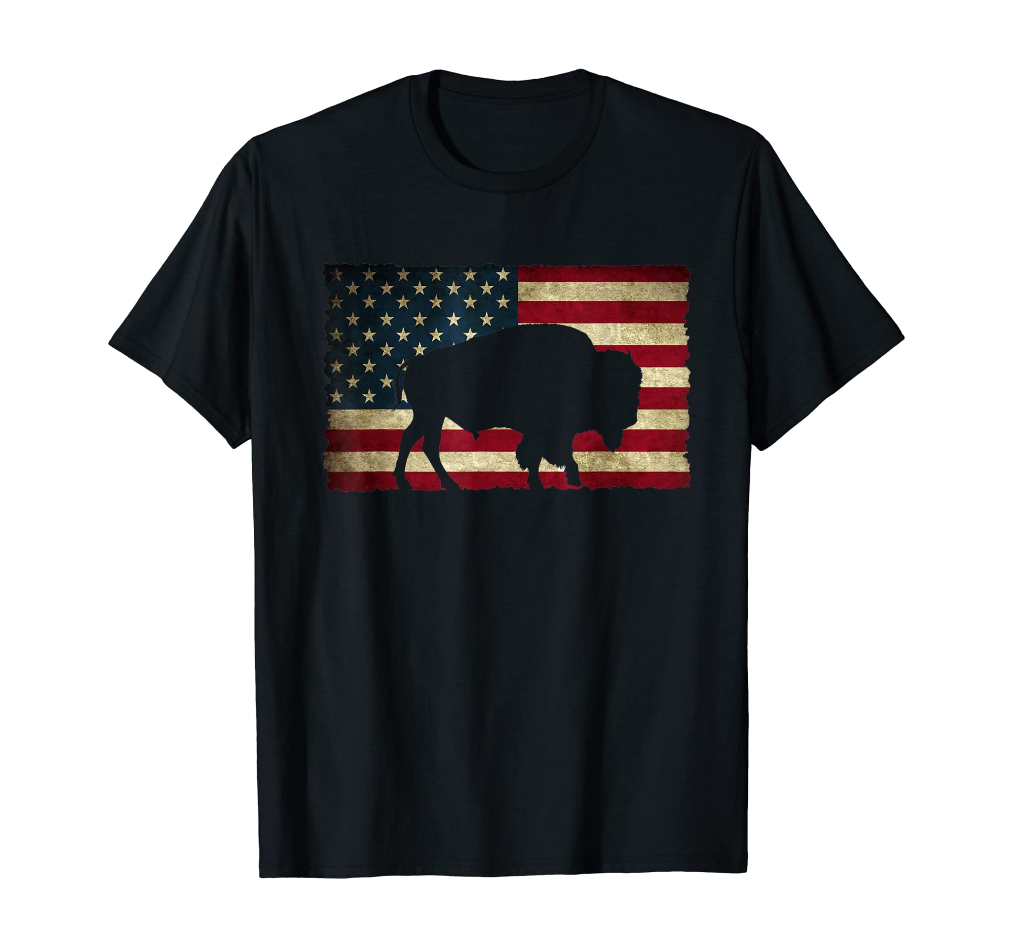 Vintage Retro Buffalo American Flag USA Shirt Bison