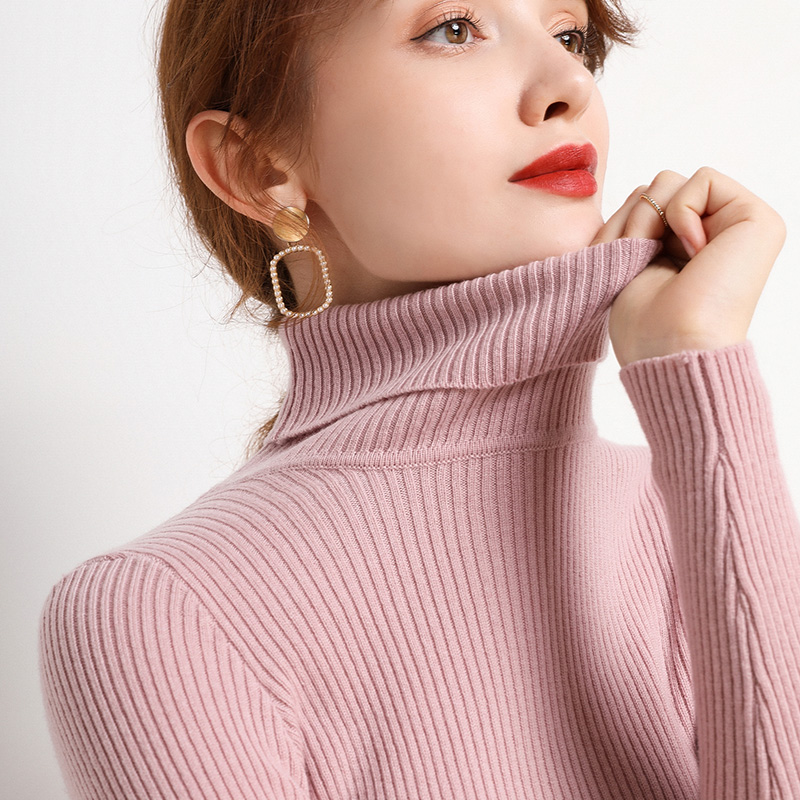 Cashmere Cotton Blend Slim Turtleneck Women Pullover 2022 Autumn Winter Knitted Ribbed Stretch Jumper Pull Femme Hiver Sweater alx