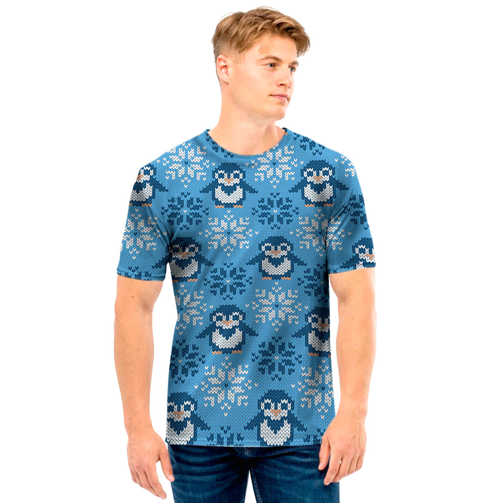 Snowy Penguin Knitted Pattern Print Men’S T-Shirt