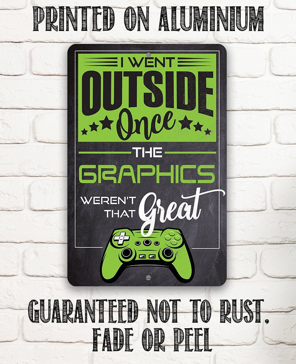 Metal Sign – I Went Outside Once – Durable Tin – 8″x12″ or 12″x18″ – Use Indoor/Outdoor – Great Game Room and Man Cave Decor