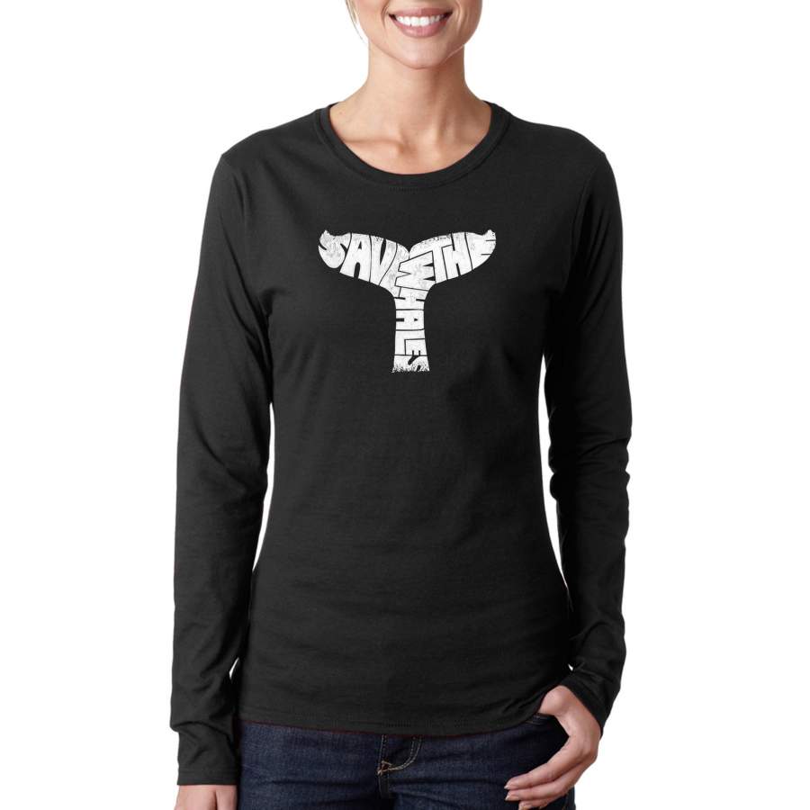 LA Pop Art Women’s Word Art Long Sleeve T-Shirt – SAVE THE WHALES