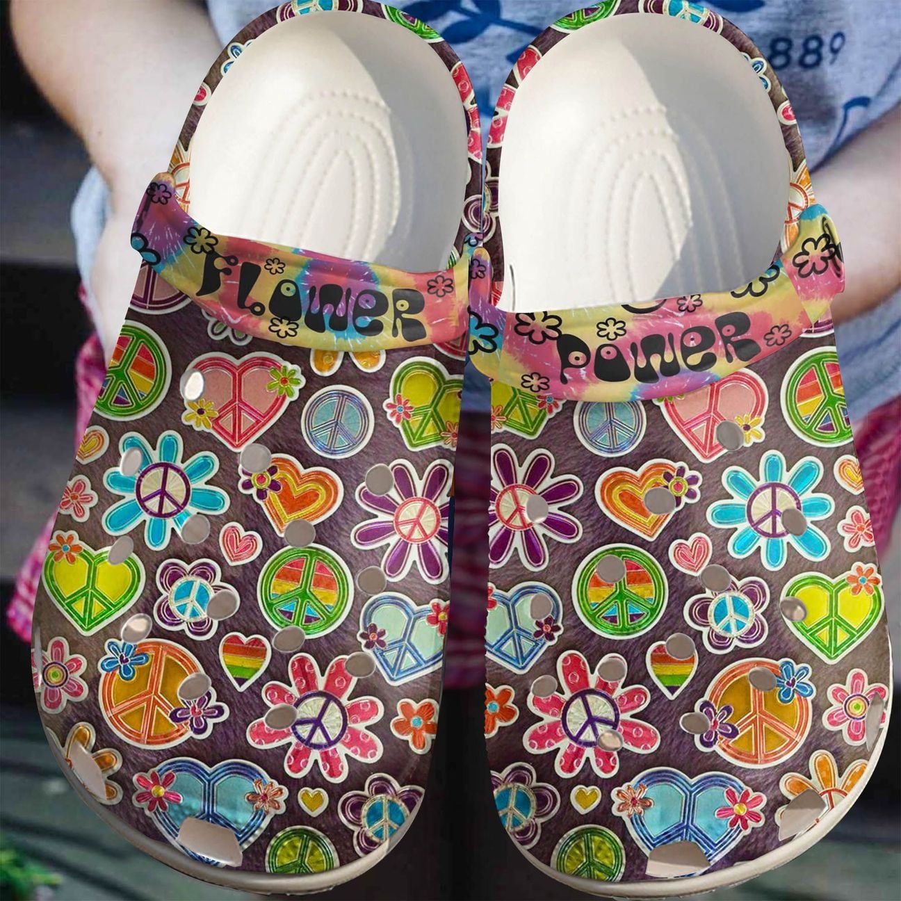 Hippie Personalize Clog, Custom Name, Text, Fashion Style For Women, Men, Kid, Print 3D Whitesole Flower Power