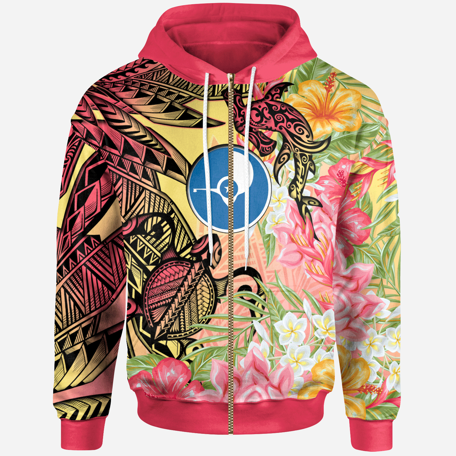 Yap State Zip Hoodie – Flowers Tropical With Sea Animals